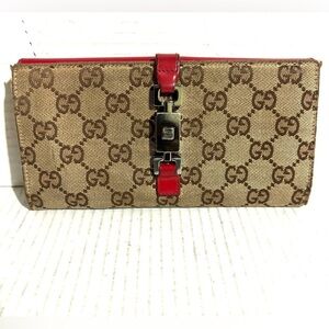 Gucci GG  vintage brown &  canvas jackie continental clutch/wallet